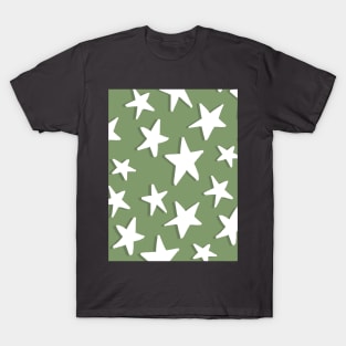 Sage and Olive Green Sketchy Stars T-Shirt